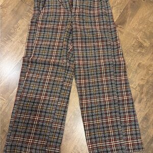 Free People Plaid Women's Trousers - Gray, Red, and Yellow